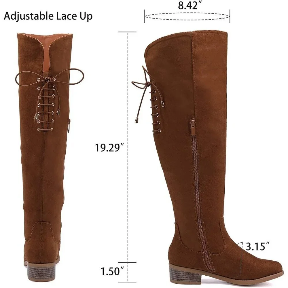 Women's Camel Faux Suede Over The Knee High Side Zip Block Heel Riding Booties
